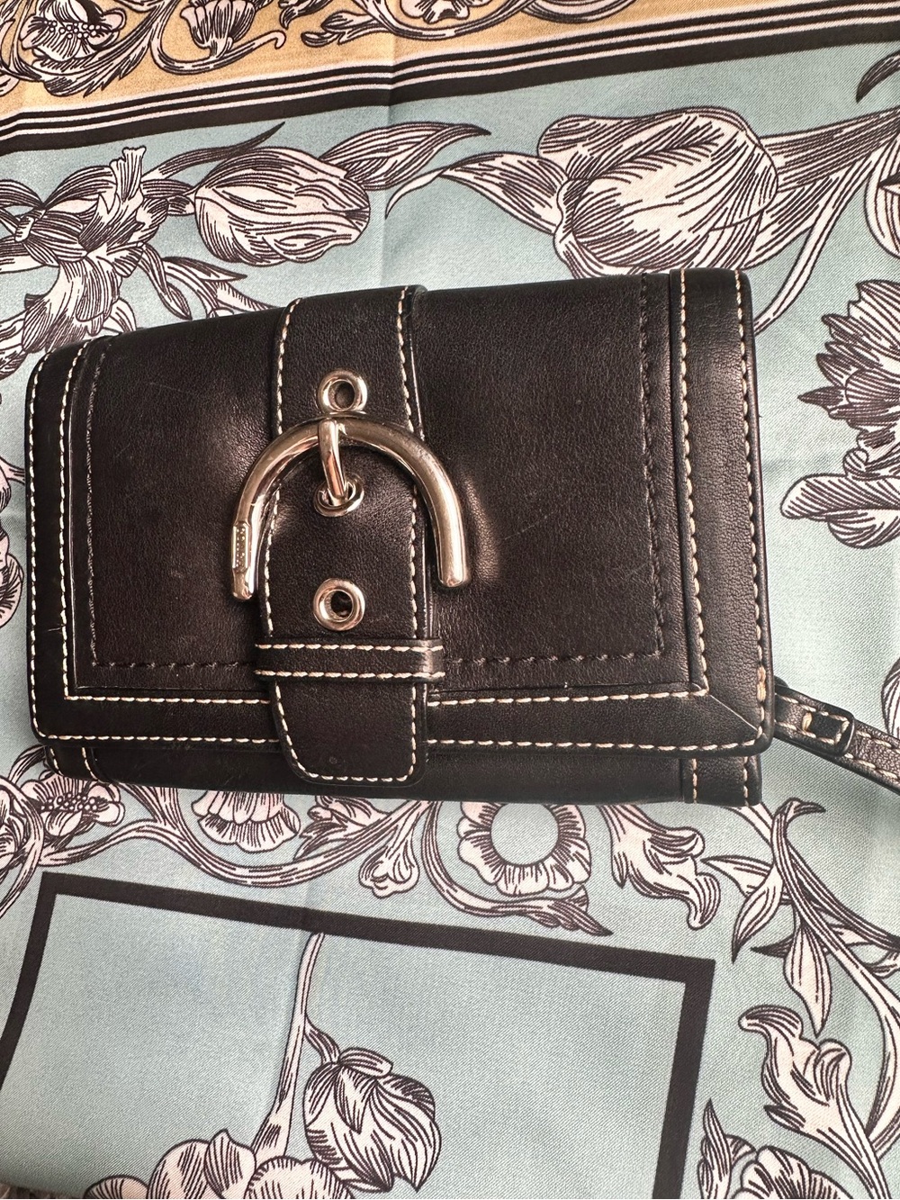 Vintage 90’S Coach Black Leather Y2K Wallet with Silver-Tone Buckle